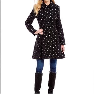 Kate Spade Black wool coat gold polka dot bow belt